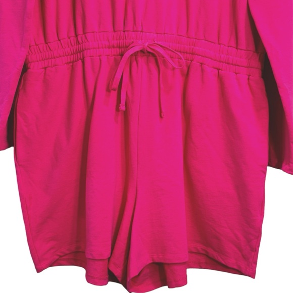 NY&C Bright Pink Long Sleeve Heavyweight Stretch Waist Romper Womens Size XL NWT - Picture 3 of 13